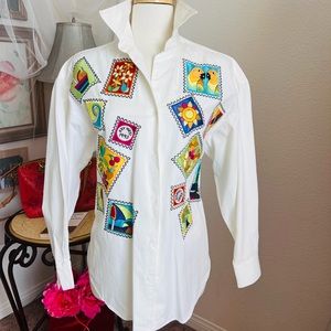 Vintage Conversation by Jill Rogers white button up shirt